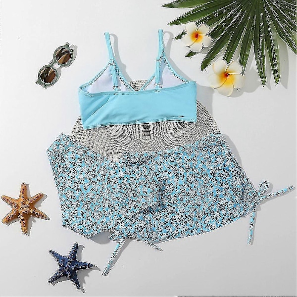 Sommar Tankini Set för Små Flickor, 3 Delar/set, Strand Surf Badkläder 8-12 År, Vadderad Bikini Baddräkt Set för Barn blue 130