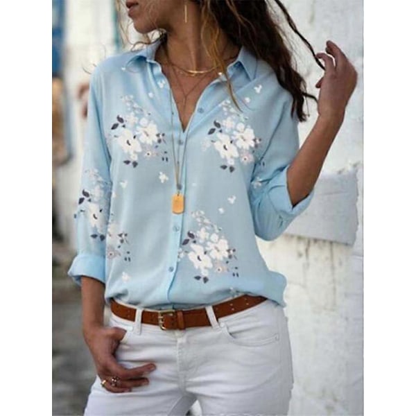 Elegant Chiffonbluse til Kvinder i Store Størrelser med Nedfaldskrave - 2023 Afslappet og Arbejdstøj i 5xl Yellow-long sleeve 5XL