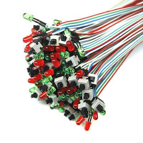 50cm On/Off/Reset 2 Switch LED Lys ATX PC Computer Bundkort Strømkabel