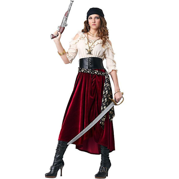 Karnevaali Halloween Lady Karibian Merirosvot Puku Kallo Elizabeth Smokki Tutu Roolileikki Cosplay Hieno Juhlapuku Red L