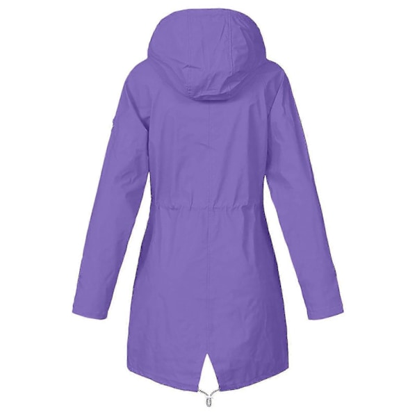Regnfrakk i store størrelser for kvinner, vanntett, lang, med hette, trenchcoat, foret vindjakke, reisejakke, utendørs jakke med hette Purple XXL