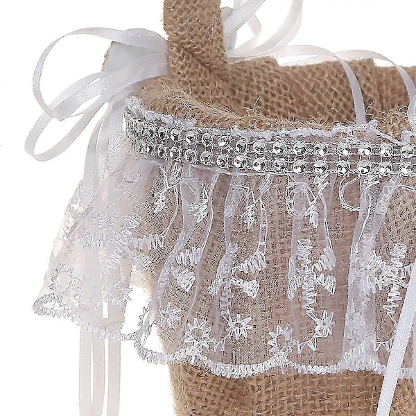 Blondekurv til blomsterjenter for bryllup, rustikk burlap bryllupsblomsterkurv