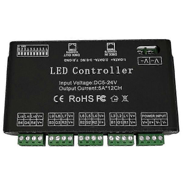 12 Kanal Dekoder RGB LED Controller 60A PWM DMX512 Lysdæmper Driver Til RGB LED Strip Og LED Modul