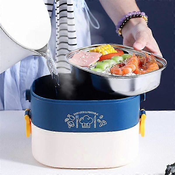 Söpö Muovinen Piknik Bento-rasia Mikroaaltouunin Kestävä Kannettava Ruoka-astia Aikuisille Töihin Lapsille Kouluun Sininen