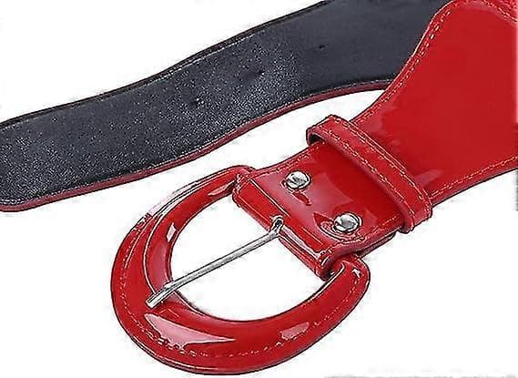 Rødt elastisk skinnbelte for kvinner med 3 hull, elegant for kjoler og bluser