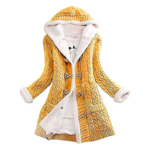 Dame Hette Cardigans Tykk Plysjfôret Strikket Genserjakke Med Lommer Beige XL