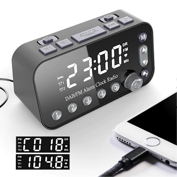 Digital Väckarklocka Radio Dubbel Usb Justerbar Volym Led-display Sleeptimer Trådlös Fm/dab Klockradio Hemtillbehör Qinghai