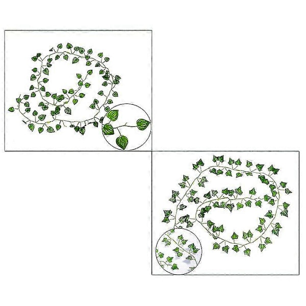 2 st 2 m långa konstgjorda växter gröna murgrönsblad konstgjord vinranka falskt Parthenocissus bladverk L