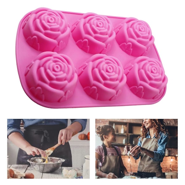 Kageform 3D Genanvendelig 6-rums Non-stick Rose Blomst Form Fondantform til Køkken