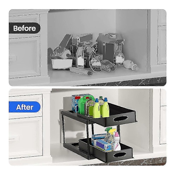 Under Skyve Skap Kurv Organizer, 2-lags Oppbevaring Under Skap Baderom Under Vask Organizer