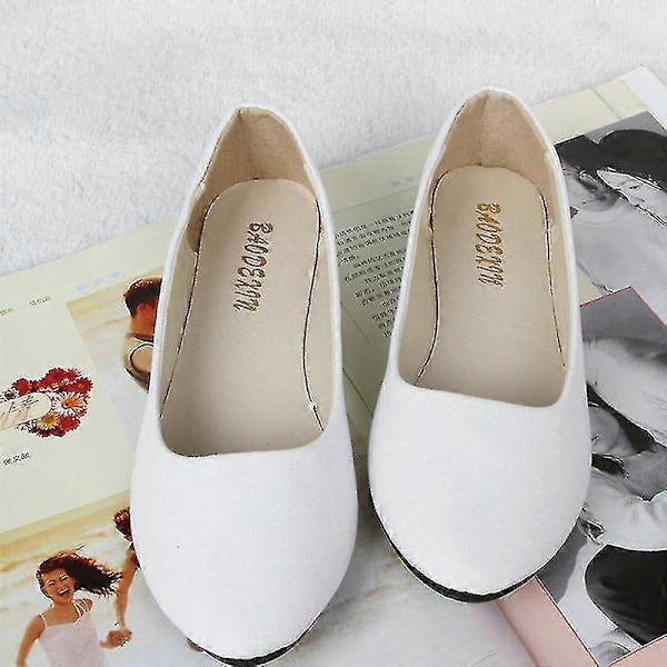 Dam Mockaskor Platta Sandaler Balett Ballerina Dolly Bröllopsskor Casual Båtskor White 37
