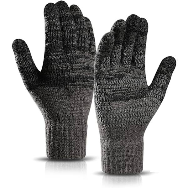 Vinterhandskar med pekskärm för män, halkfria varma handskar, stickade handskar med silikonpartiklar för män Grey