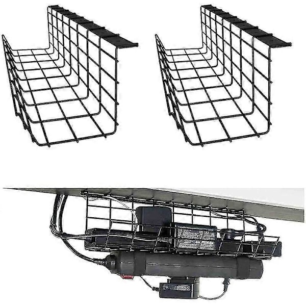 2 st Kabelförvaring Under Skrivbord Tråd Kabelkanal Adapter Organiserare Stål Metall Kabelränna För Att Dölja Kablar