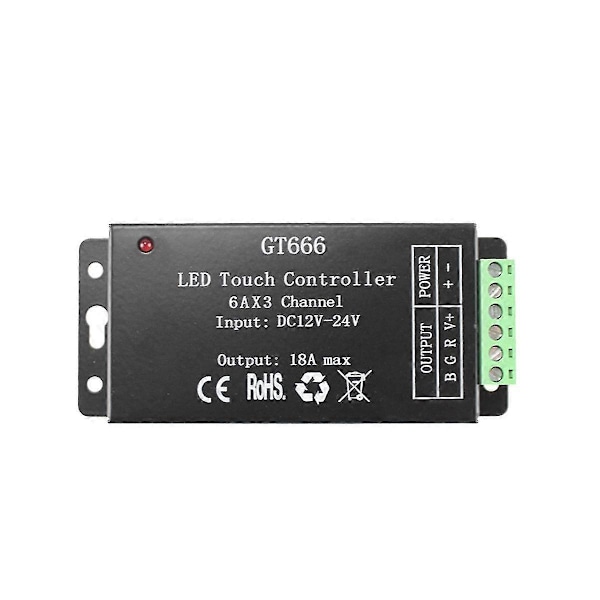 GT666 RGB LED LED Strip Controller Trådløs RF Touch Fjernbetjening DC 12V 24V 18A 3 Kanaler Lys Bånd Dæmperkontakt