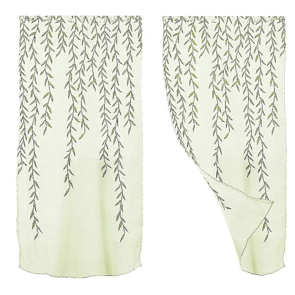WINOMO Transparent Tyl Vindue Tyndt Vindue Gardiner Elegant Voile Gardiner med Fletmønster til Soveværelse Stue - 100x200cm (Grøn)