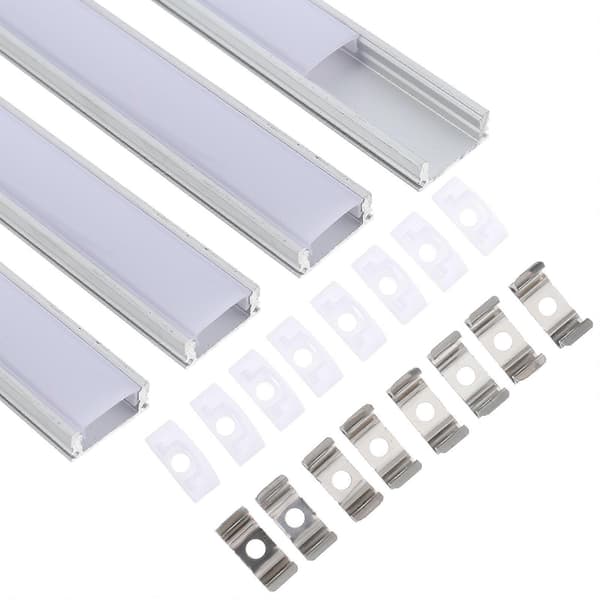 4 Set LED Kanal System Silver U-Form LED Diffuser med Mjölkvit Kåpa