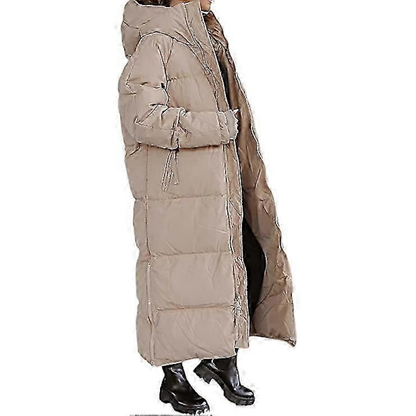 Naisten pitkä tikattu takki, hupullinen pitkähihainen puffer-takki s202412121443 Khaki M