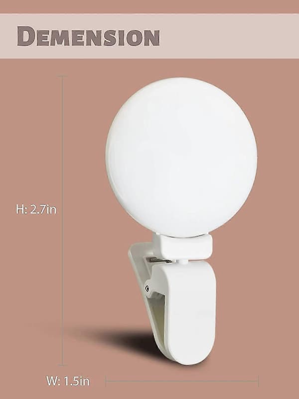 Selfie Ring Light Clip (genopladelig) - Selfie Ring Light til telefon eller bærbar computer - hvid