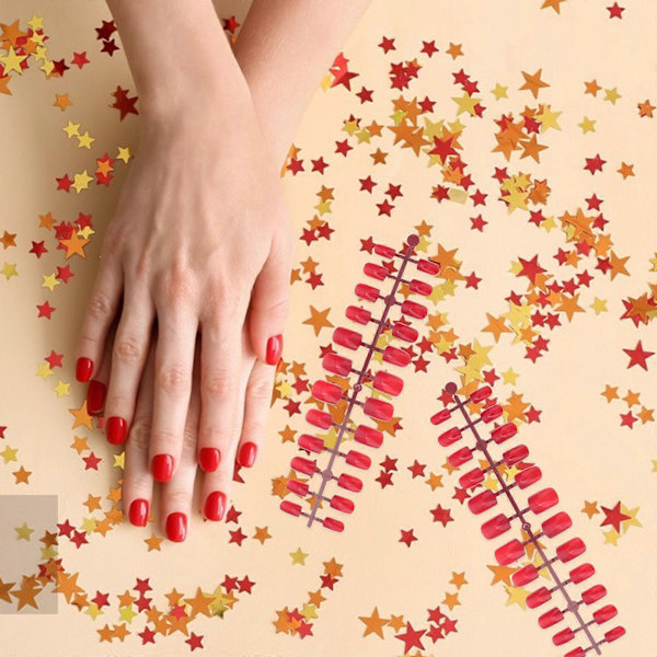 120 st Röda Falska Nagelspetsar Full Täckning Ren Färg Korta Lösnaglar Nagelkonst för DIY