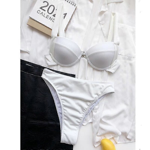 Naisten bikinit uimapuvut peitekolmio bikinisetit seksikkäät ranta-asut kaksiosaiset uimapuvut yksivärinen WHITE M