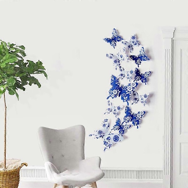 12 stk. 3D-effekt sommerfugl veggklistremerke kjøleskapsbakgrunn dekor DIY høytidsdekor