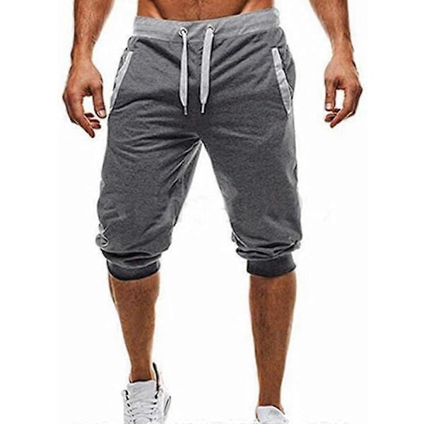 Träningsjoggers 3/4 för män, gym, löparshorts, capribyxor, sommar, bekväm passform, lätta, sweatpants under knät Deep Gray X-Large