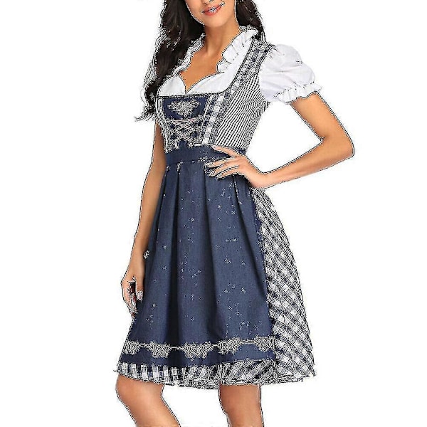 Naisten Oktoberfest Oluttyttö Puku Baijerilainen Perinteinen Dirndl Mekko Cosplay Naamiaisasu Denim Blue L