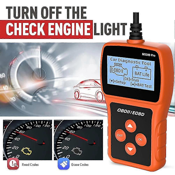 Ms309pro Obd2 Scr Auton Vikakoodin Moottorin Tarkastaja 2,4 Tuuman Lcd-näytöllä