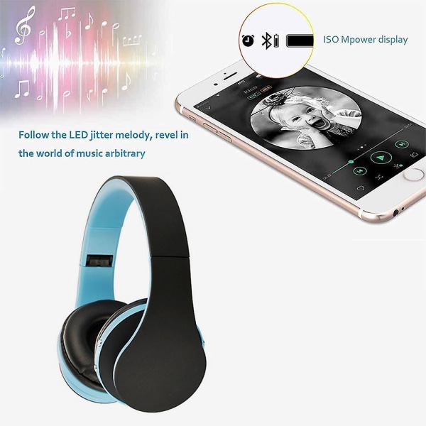 Bluetooth hörlurar Trådlösa, Over Ear-headset med mikrofon, hopfällbara och lätta, Mp3-läge och FM-radio för mobiltelefoner Laptop-tv blue
