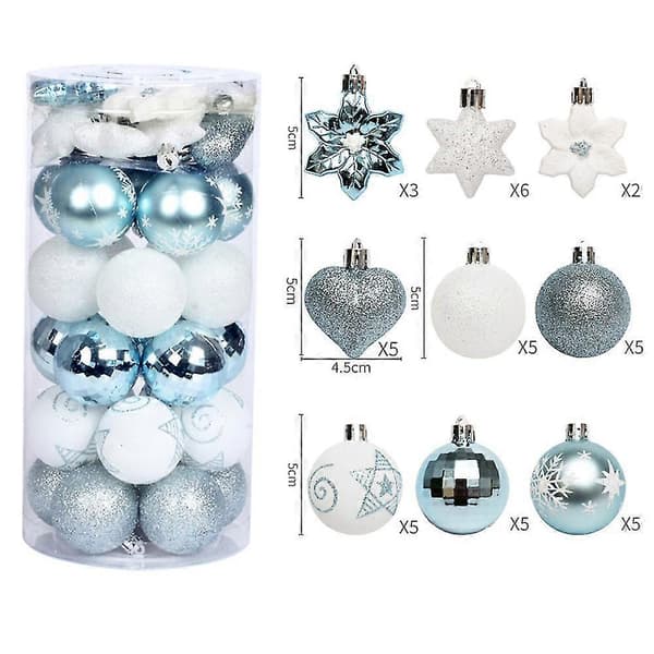41-pack Julgranskulor, Stjärnmålade Julkulor, Julgran blue white