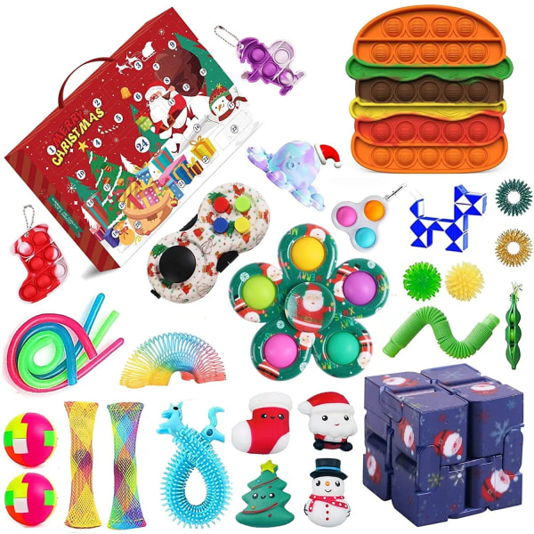 Ny adventskalender 2021 Julleksak för barn Nedräkningskalender 24 dagars julleksaker Jul Push Bubbles Toy Pack Present Noel deep blue