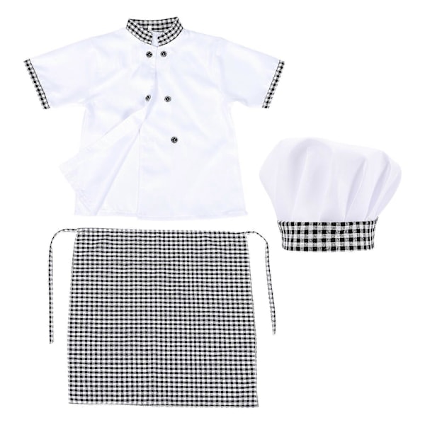 1 Sæt Unisex Børne Kokke Cosplay Uniform Outfit Kortærmet Bluse med Forklæde og Hat