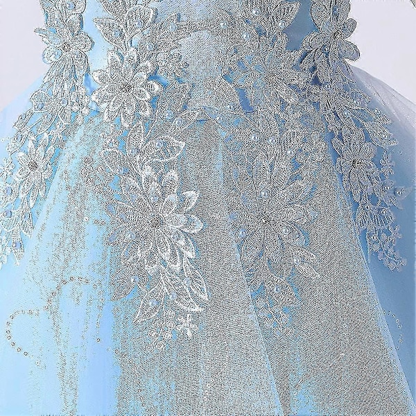 Blomsterpikekjoler Ermeløs Blomsterblonde Prinsesse Tyll Tutu Junior Brudepike Bryllup Første Kommunion Festspill Bursdagsfest Maxi Ballkjole Blue 9 10 Years