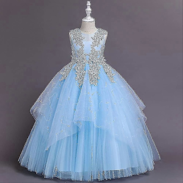 Blomsterflickaklänningar Ärmlös Blommig Spets Prinsessa Tyll Tutu Junior Brudtärna Bröllop Första Kommunion Fest Tävling Födelsedagsfest Maxi Balklänning White 13 14 Years