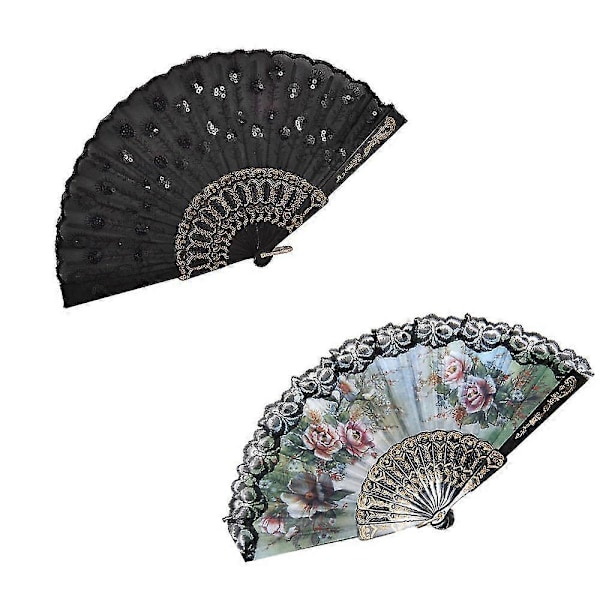 Sort Plastikramme Broderet Blomsterdetalje Foldbar Håndvifte & Spansk Stil Håndvifte Dekorativ D