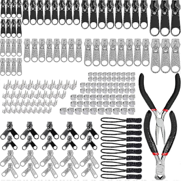 197 st Dragkedjereparationssats, Ersättningsdragkedja med 2 Mini Tänger, För Kläder, Väskor, Jackor, Tält, Bagage a (Ruipei)