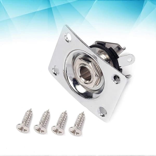 1/4 tum 6,35 mm Gitarringång Jack Plate Koppar Gitarrmick Utgång Jack Kontakt med Jack Plate Skruvar för Elgitarr Bas (Silver)