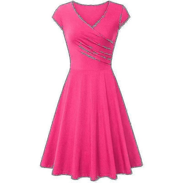 Elegant ensfarget kortarmet V-hals aften cocktail ballkjole sommerkjole for kvinner Rose XXL