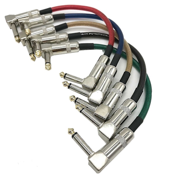 5st Gitarr Patch Pedal Kabel 15cm Lång Med 1/4 Tum 6.35mm Guld Högervinkel Kontakt Gitarr Patch Kabel