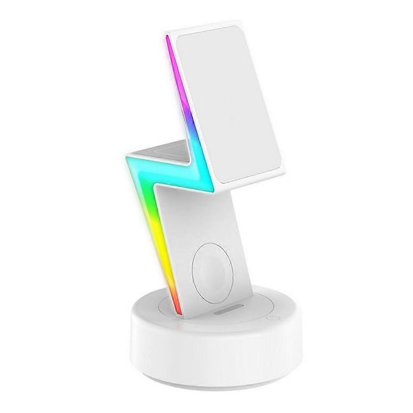 3-i-1 Trådløs Lader med RGB-Lys Magnetisk Hurtiglading Intelligent Gjenkjennelse Laderstativ Kompatibel Iphone/Kompatibel Iwatch/Kompatibel Ai