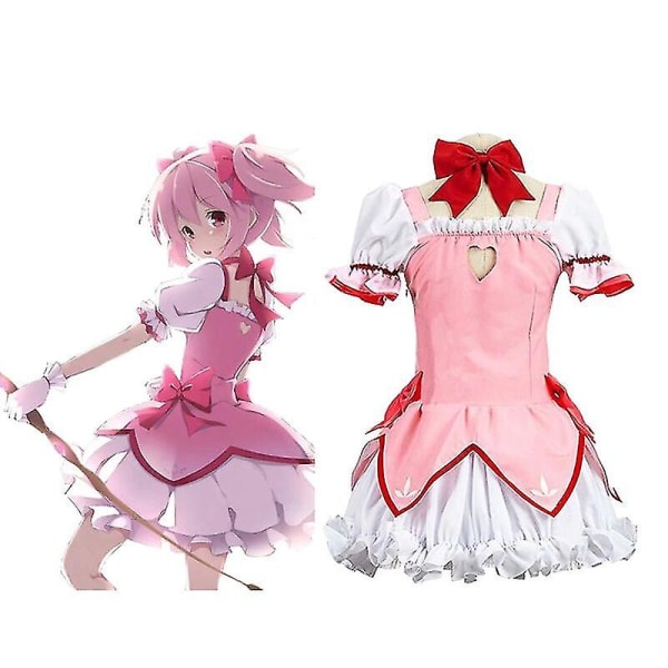 Puella Magi Magica Magical Girl Kaname Madoka Cosplay kostym Kort bollklänning med pilbågar Women size M