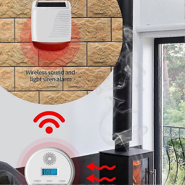 LCD CO-sensor 433MHz Trådlös Inbyggd 85dB Siren Ljud Kolmonoxidförgiftning Varning A