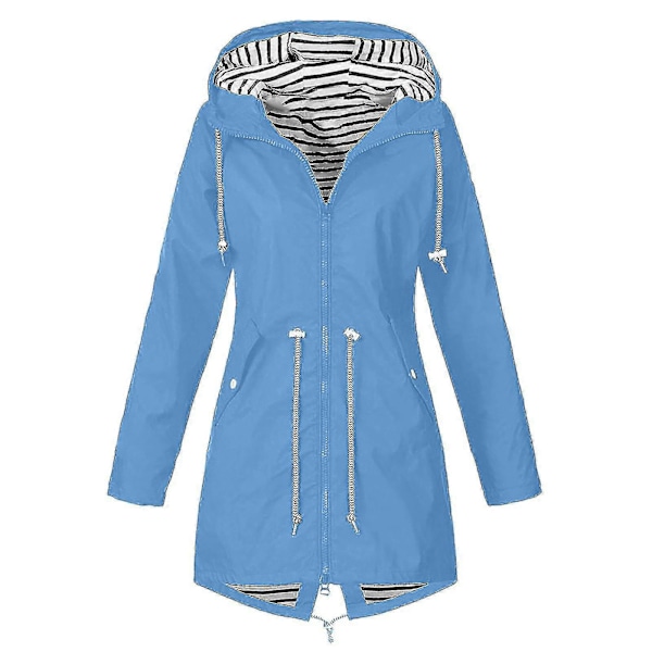 Regnkappa Dam Plus Size Vattentät Lång Trenchcoat med Huva Fodrad Vindjacka Resejacka Utomhusjackor med Huva Sky Blue S