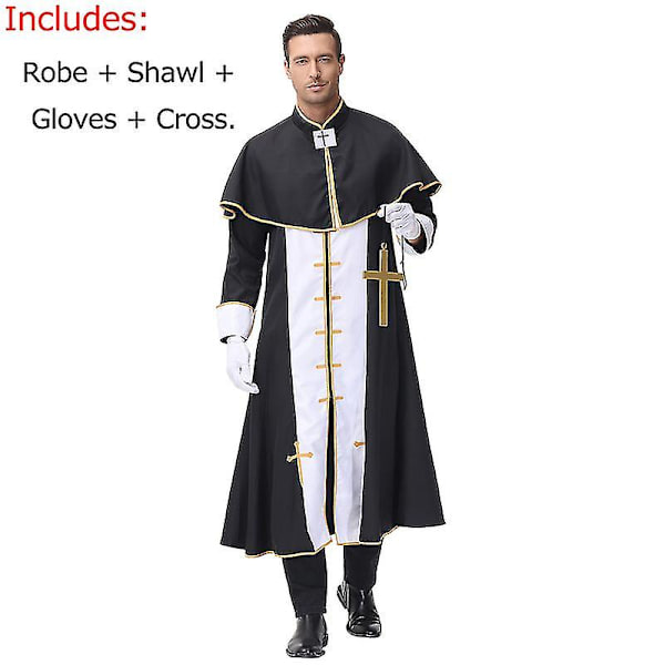 Halloween Kjoler Karneval Halloween Mand Middelalder Præst Pave Kostume Kirke Religiøs Gejstlig Kåbe Cosplay Fancy Festkjole Høj Kvalitet M-Priest