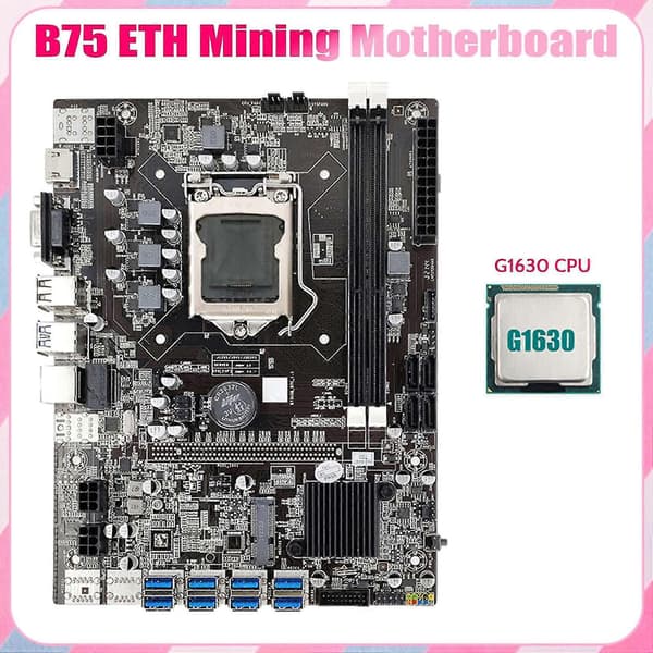 B75 Usb Eth Mining Hovedkort 8xpcie Usb Adapter+g1630 Cpu Lga1155 Støtte 2xddr3 Msata B75 Usb Mi