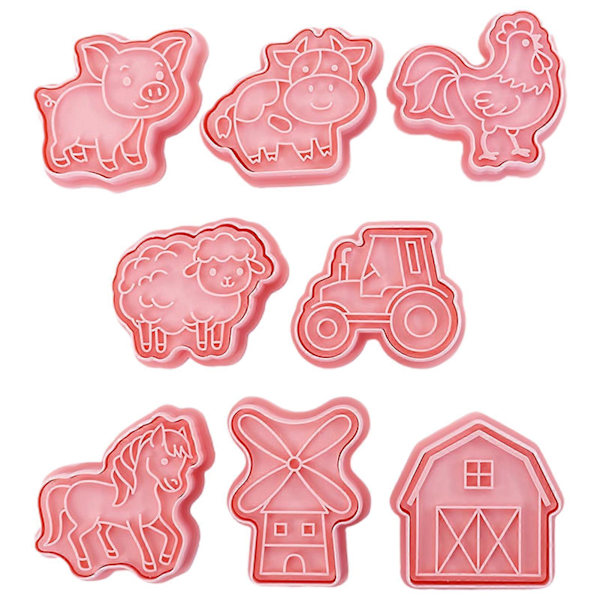 8 stk/sett kjeksform fleksibel lett å rengjøre rosa gårdshusdyr cookie cutter for kakebutikk
