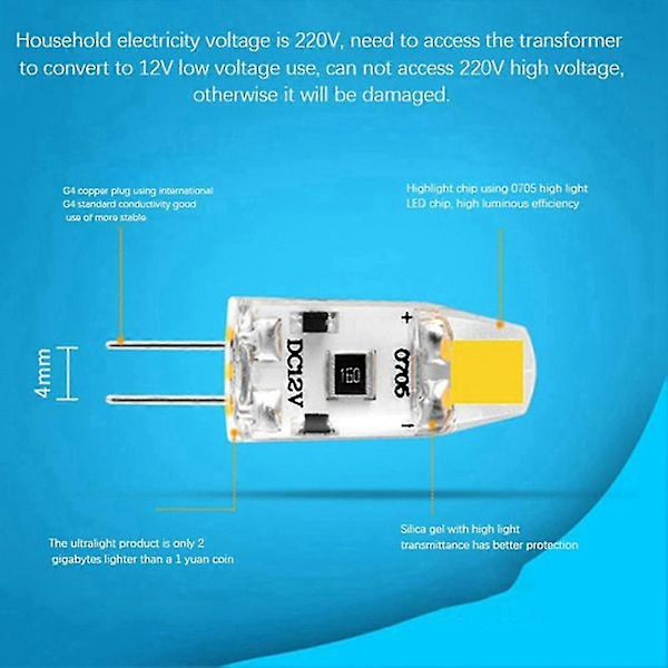 6 kpl G4 LED-lamppua 12V DC himmennettävä COB LED G4 -lamppu 1.5W 360 asteen säteilykulma 15W halogeenilamppujen korvaamiseksi (W
