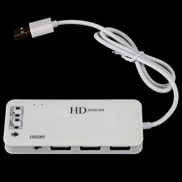 2x 3 Portars USB 2.0 Hub Extern 7.1ch Ljudkort Headset Mikrofon Adapter För PC Vit