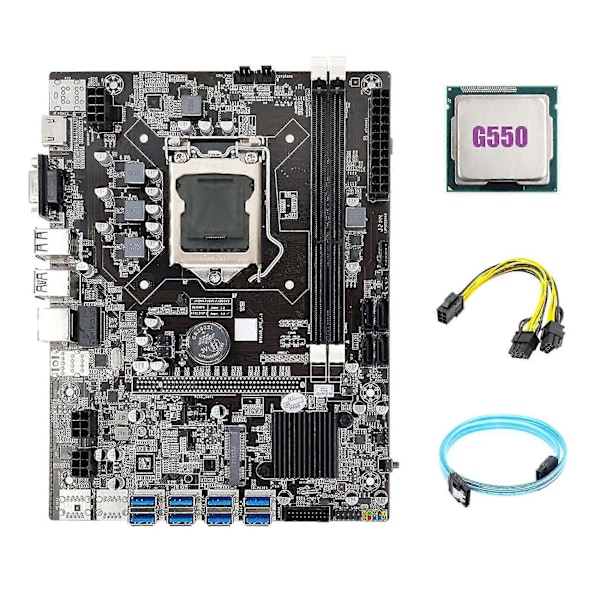 B75 Eth Mining Moderkort 8xpcie Till Usb+g550 Cpu+sata3.0 Seriell Port Kabel+6pin Till Dubbel 8pin Kabel