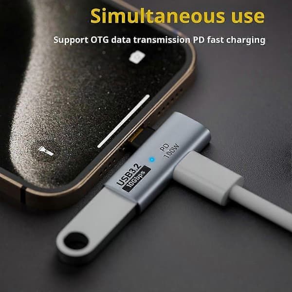 USB-C til USB-A OTG Adapter 100W PD Lading 10Gbps Dataoverføring Konverter for MacBook Kompatibel Huawei Plug Play